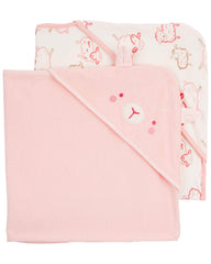 Carter's Baby Hooded Towel 2-pack pink ivory front view shows warm, quick-drying bath time prep.