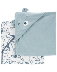 Carter's baby hooded towel close-up, plush terry ready for gentle bath time.