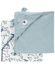 Carter's baby hooded towel set display, absorbent 29x29 inches for after-bath comfort.