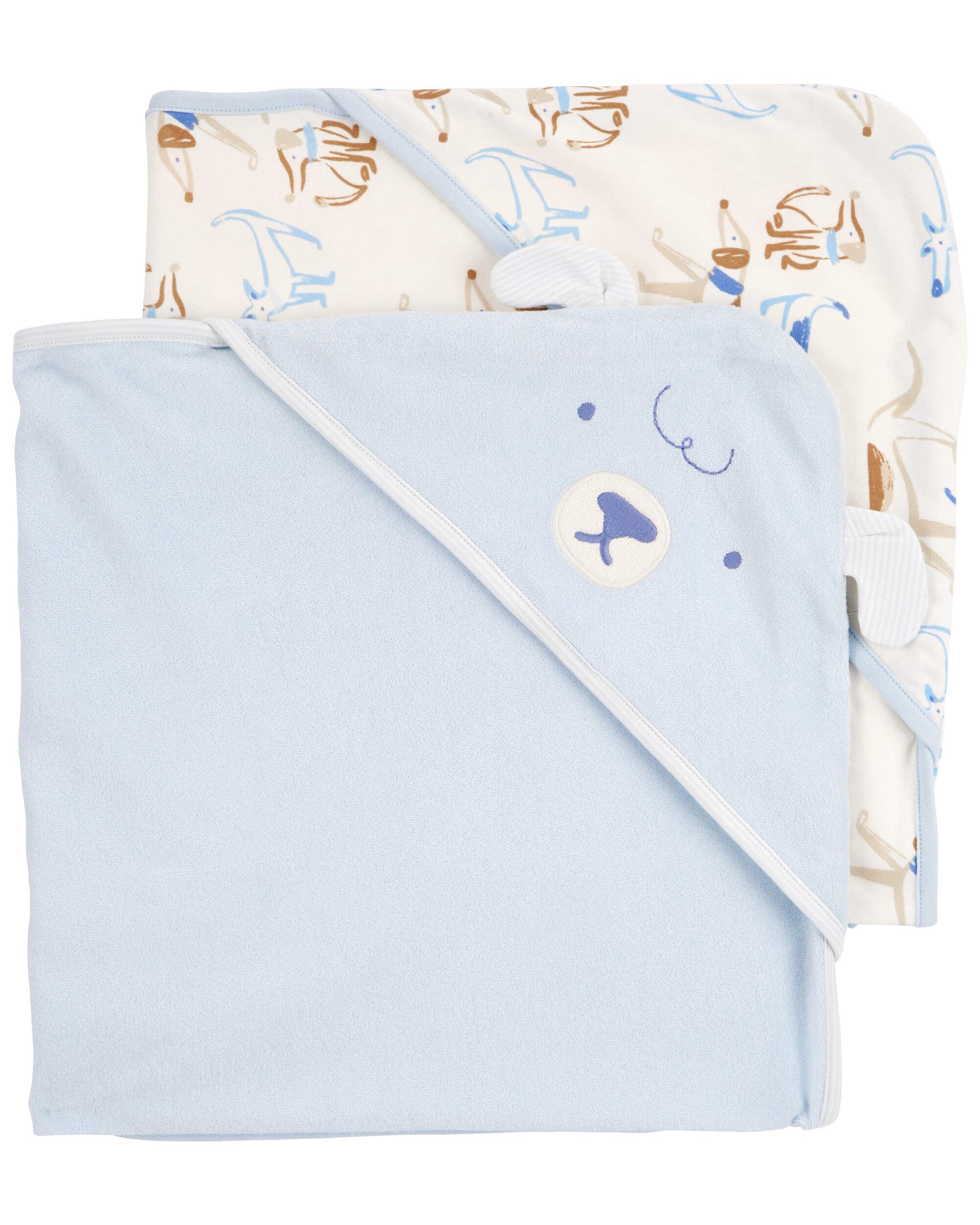 Carter's Baby Hooded Towel blue pack-shot highlights a 2-pack and absorbent terry