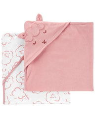 Carter's baby hooded towel pink-white two-pack, soft cotton for cozy post-bath snuggles.