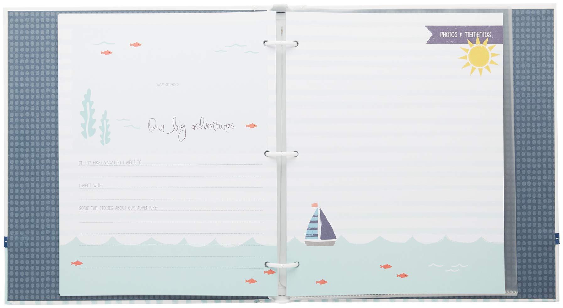 Carters Blue Nautical Memory Book family tree page captures ancestry moments for storytelling.