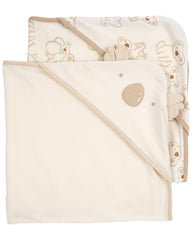 Carter's hooded towel close-up highlights embroidered animal face with 3D design.
