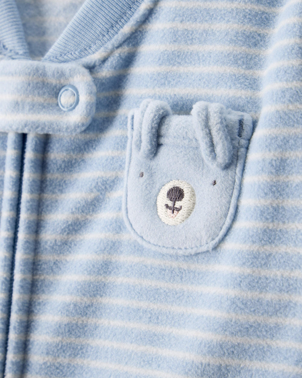 Carter's unisex sleep bag blue dog cuffs closeup showing secure ribbed cuffs