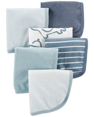 Carter's washcloths 6-pack blue-navy-stripes offer soft texture for gentle bath cleansing.