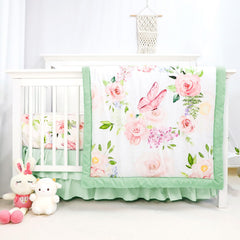 CARUILI 4-piece crib bedding set comforter showcases butterfly floral print for a soothing nursery.