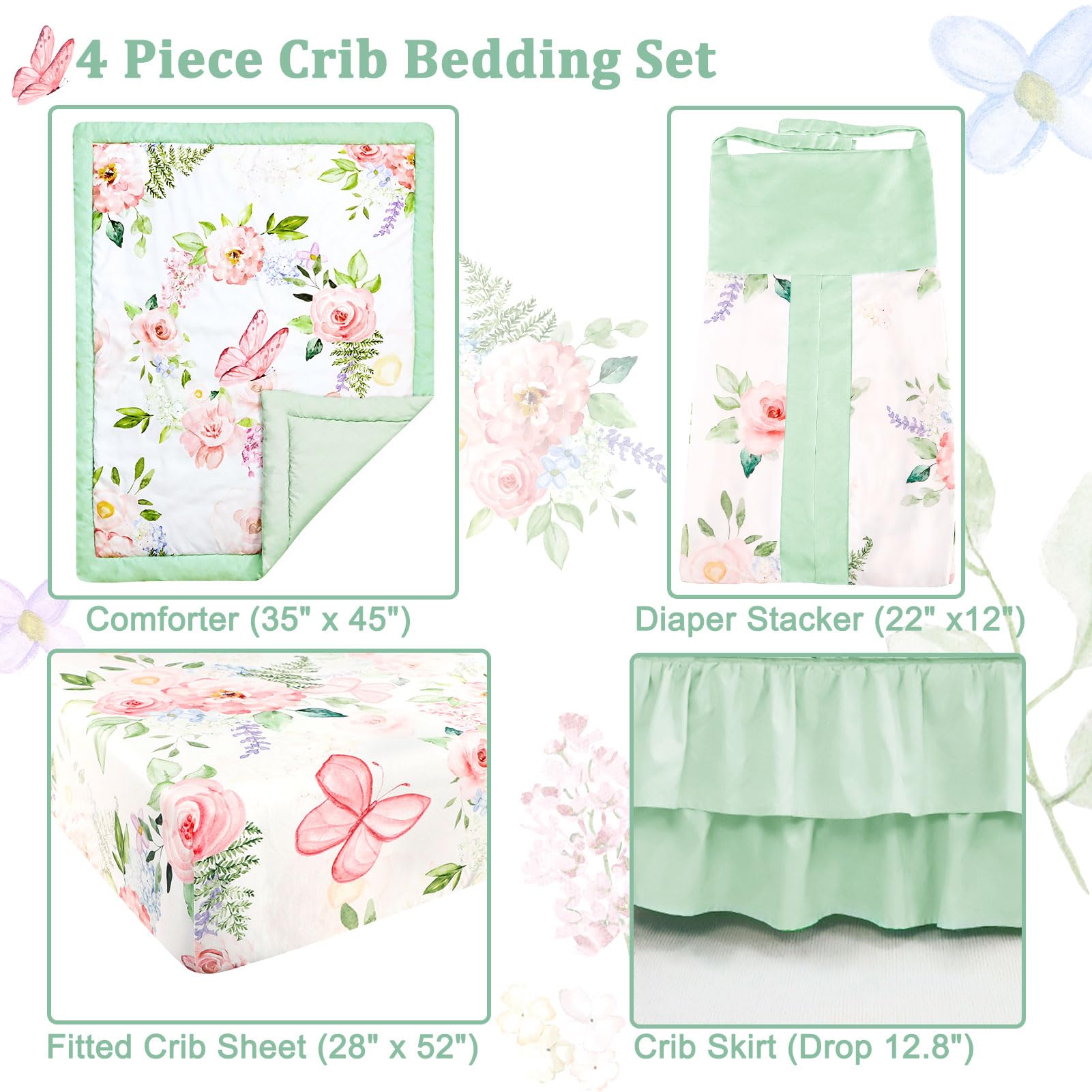 CARUILI butterfly floral comforter highlights breathable cotton for comfortable naps.
