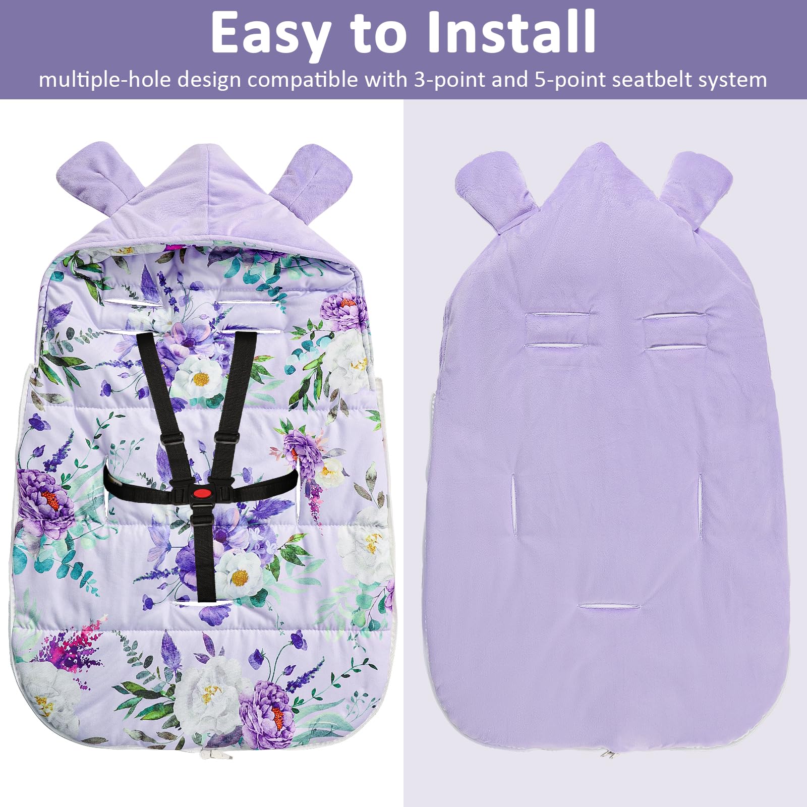 CARUILI car seat cover compatible with three-point and five-point harness systems.