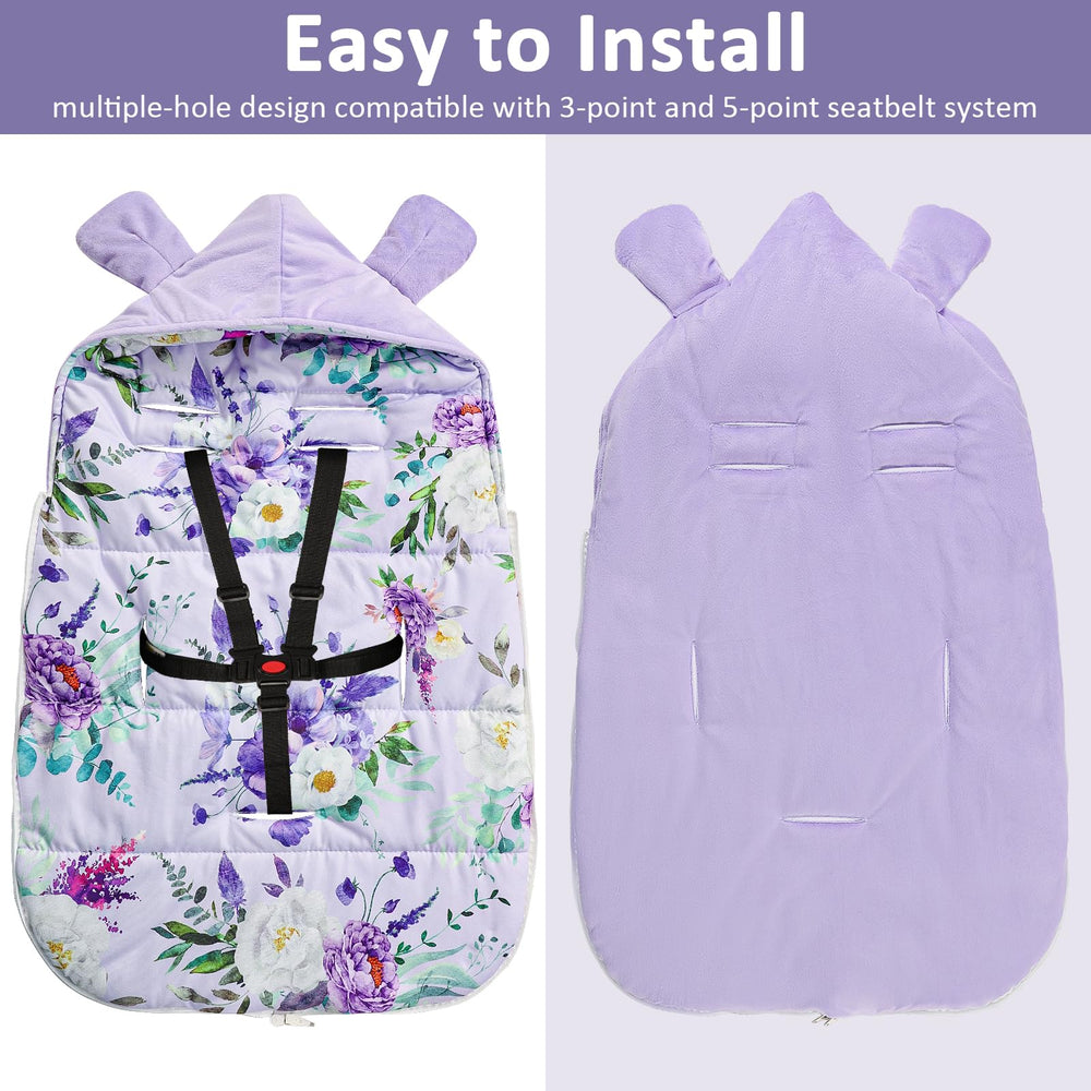 CARUILI car seat cover compatible with three-point and five-point harness systems.