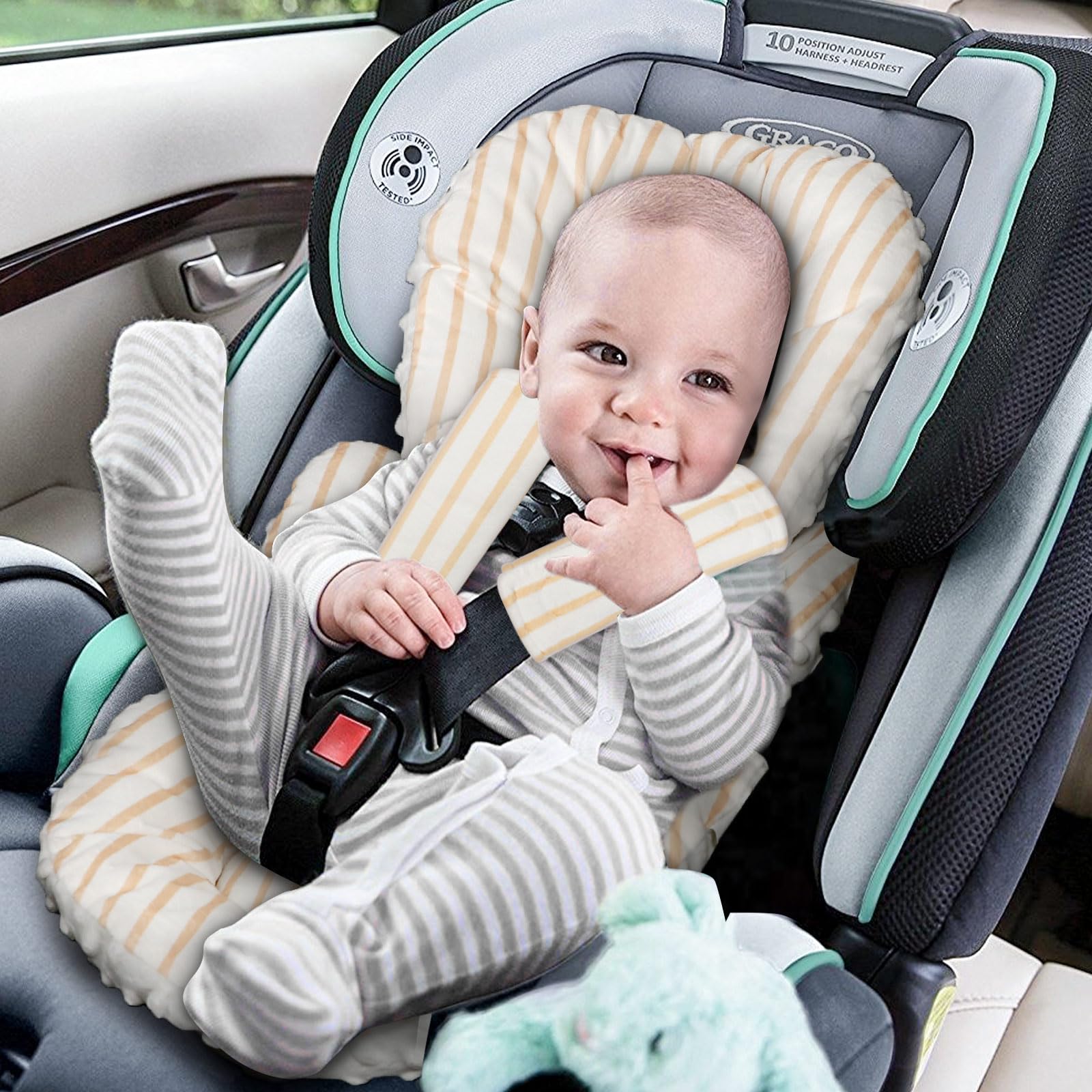 CARUILI head support highlights reversible design for baby head stability