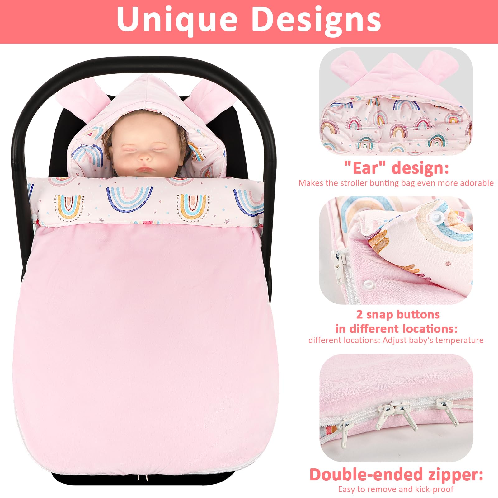 CARUILI carseat blanket bottom-zip facilitates diaper or shoe changes without disturbing baby.