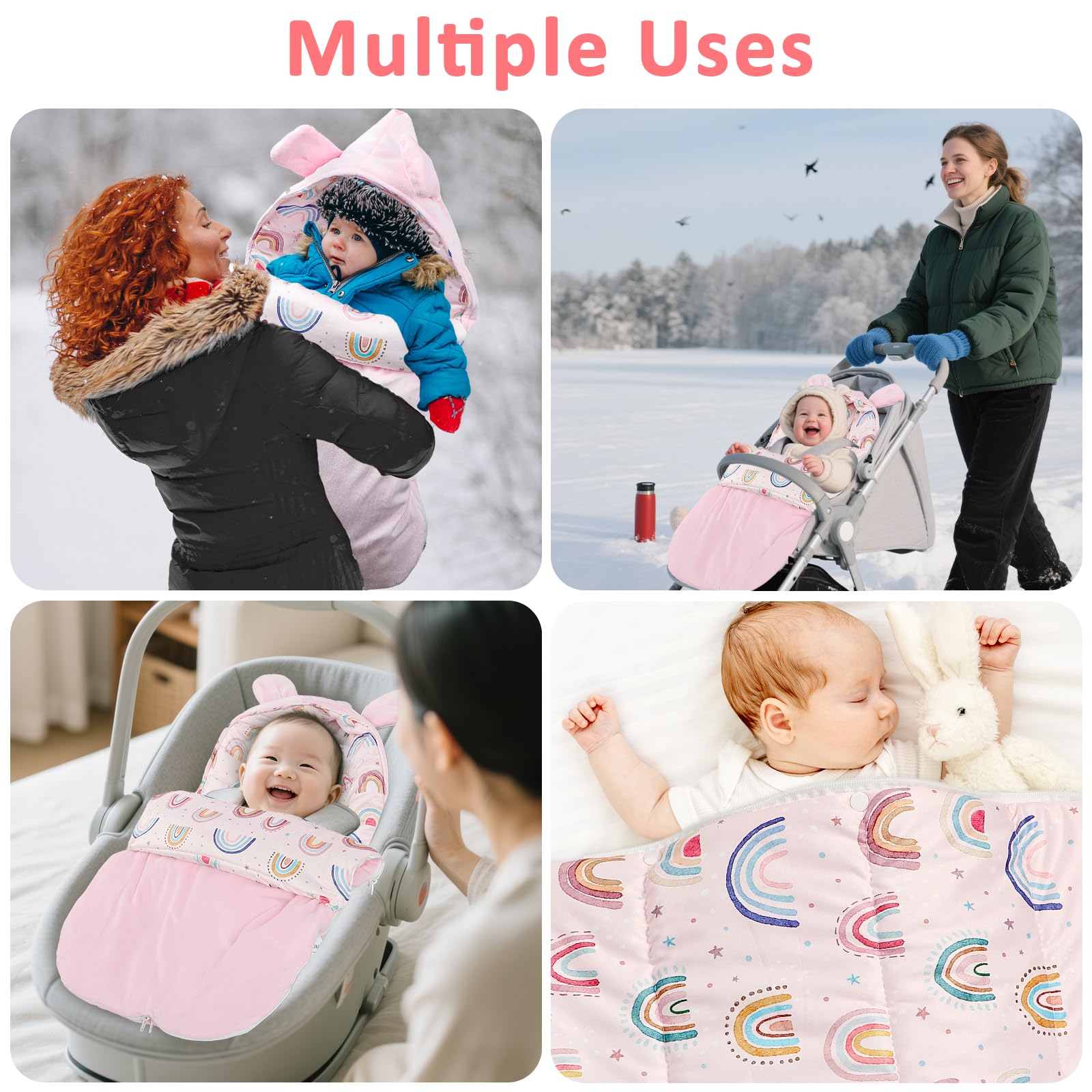 CARUILI carseat blanket collar button-adjustment improves temperature control for chilly rides.