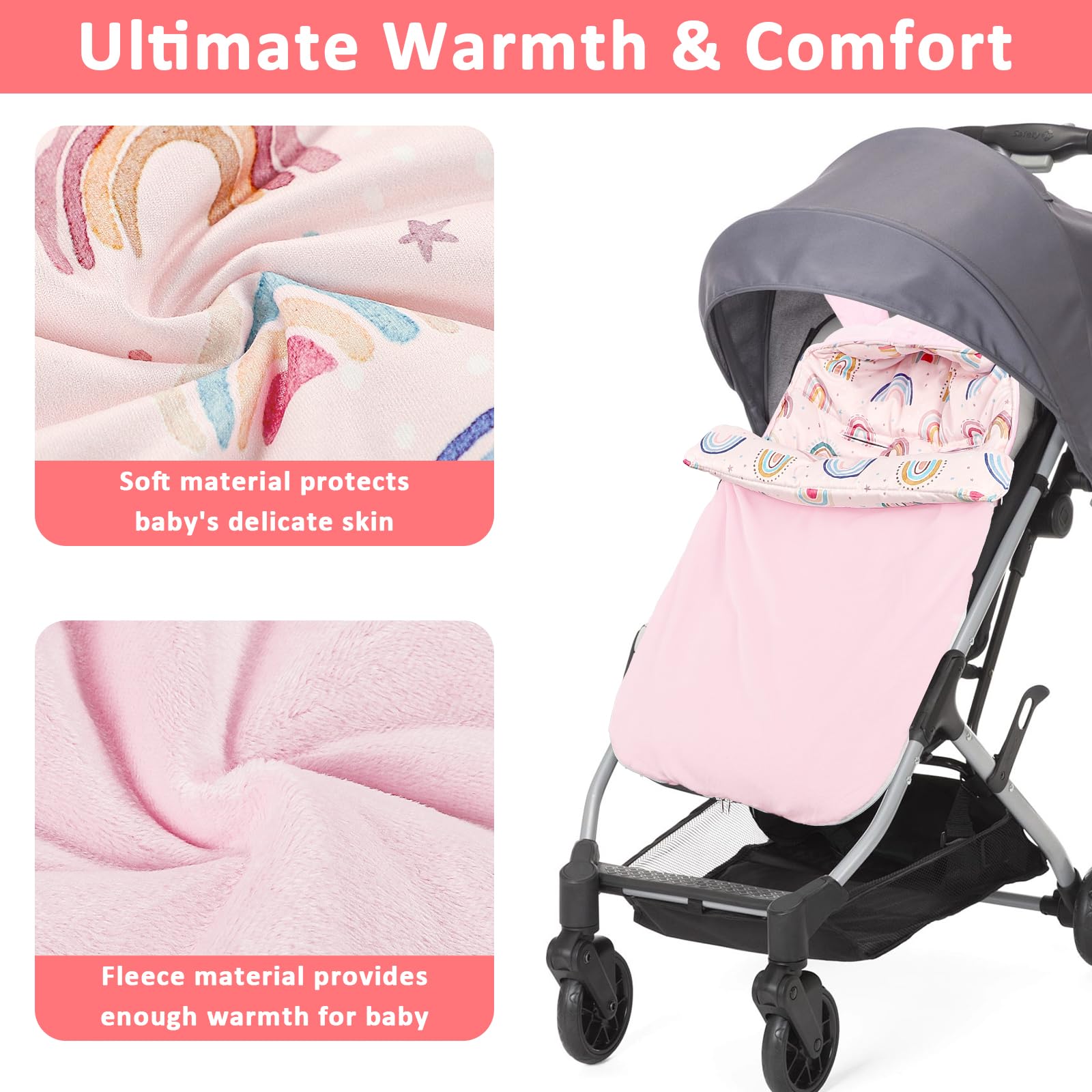 CARUILI carseat blanket five-point-install keeps blanket secure on strollers with harness.