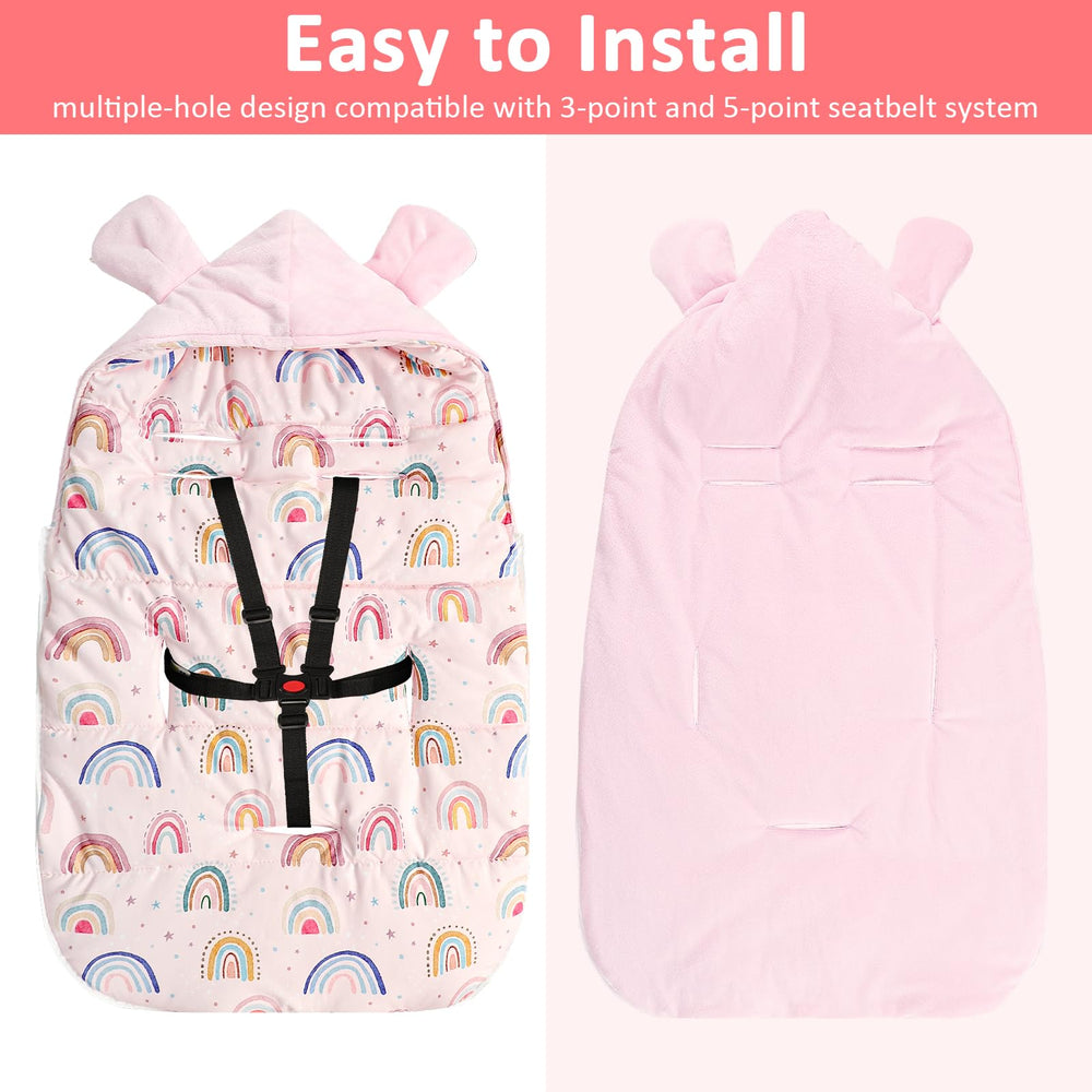 CARUILI carseat blanket pink with open bottom zip enables quick diaper changes.