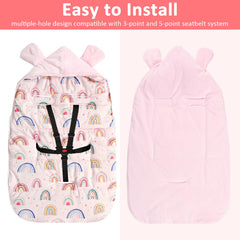 CARUILI carseat blanket pink with open bottom zip enables quick diaper changes.