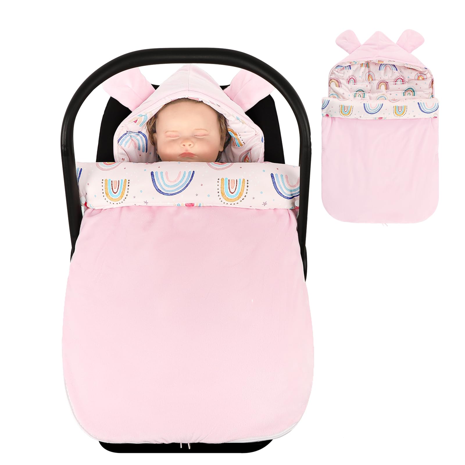 CARUILI carseat blanket pink soft-minky helps keep babies warm on outings.