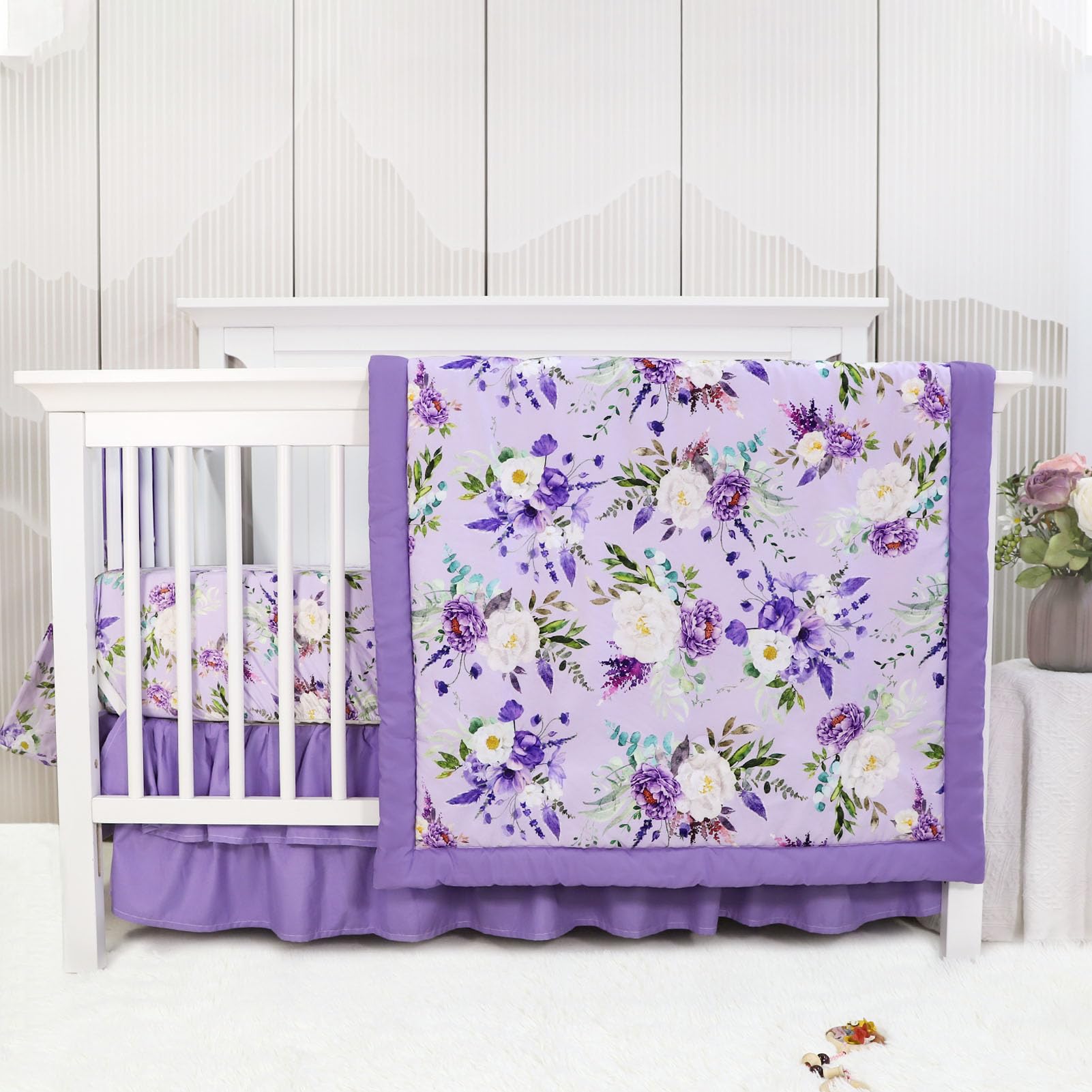 CARUILI crib bedding set flowers highlights a floral pattern for elegant nursery styling.
