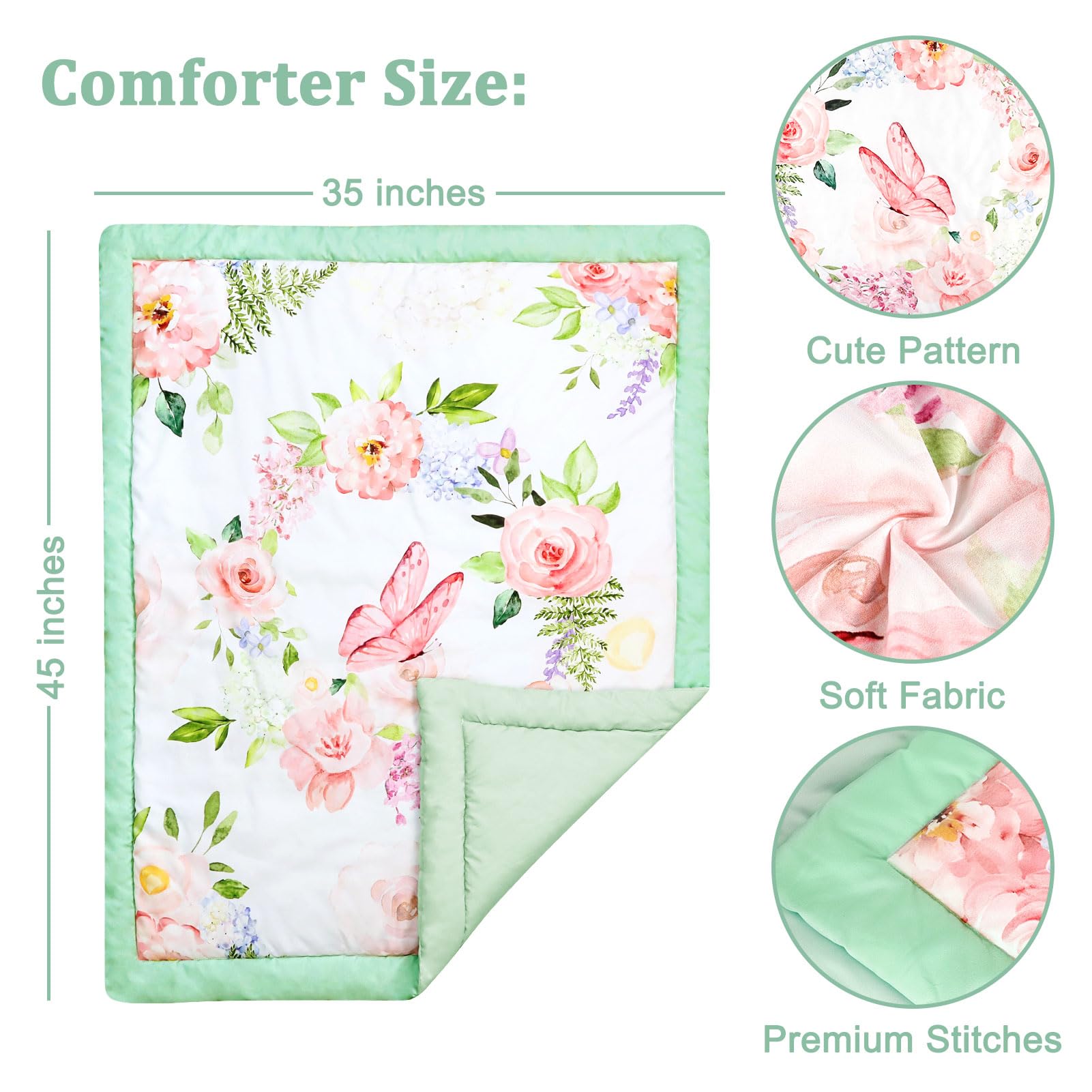 CARUILI green ruffled skirt enhances nursery ambiance with charming butterfly and floral details.