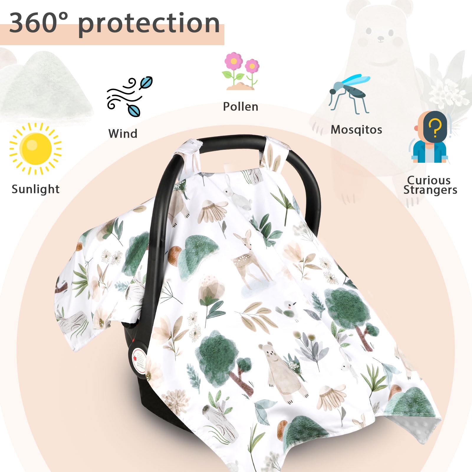 CARUILI Minky car seat cover doubles as a baby blanket and tummy time mat.