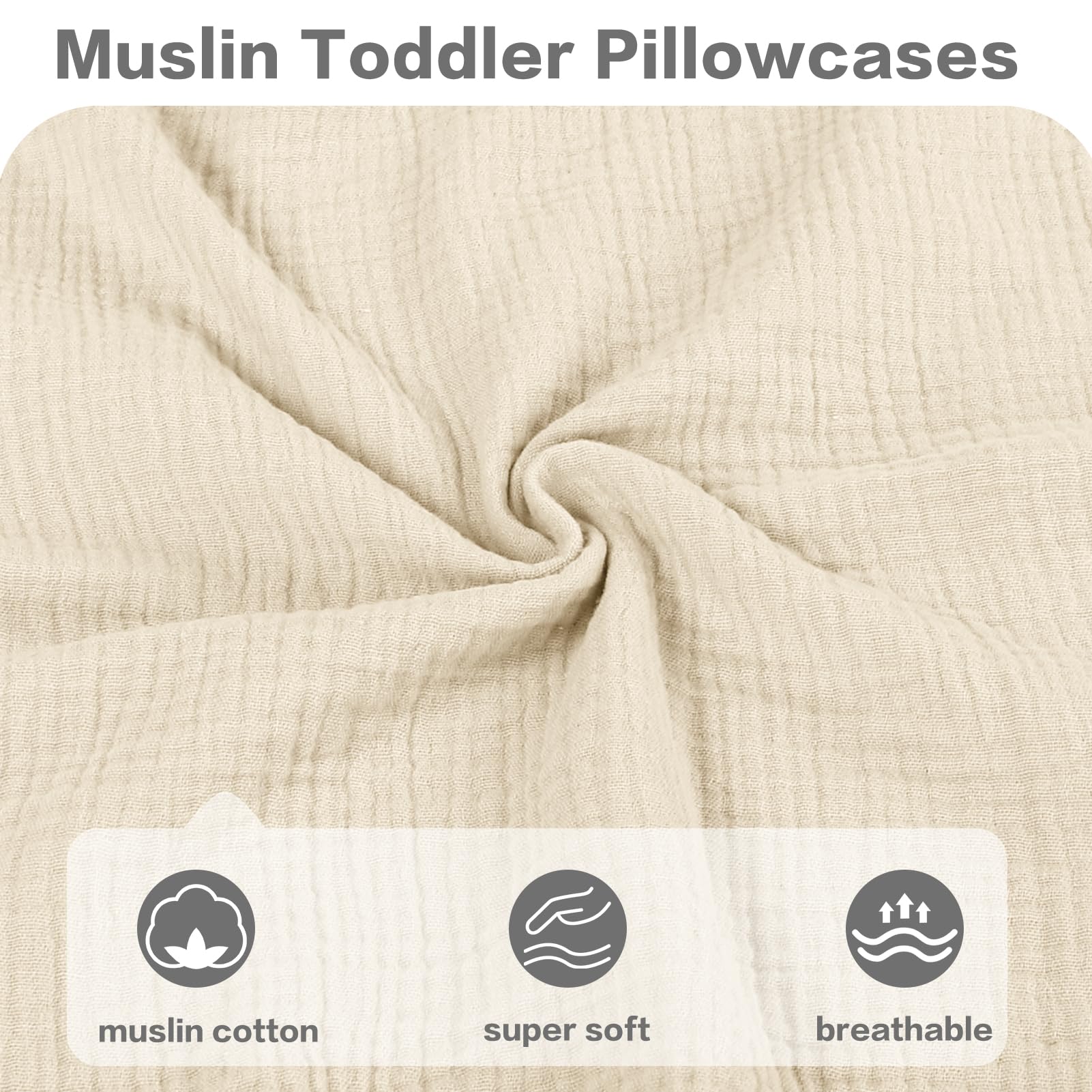 CARUILI Muslin Toddler Pillowcase designed for 13x18 and 14x20 pillows, snug fit.