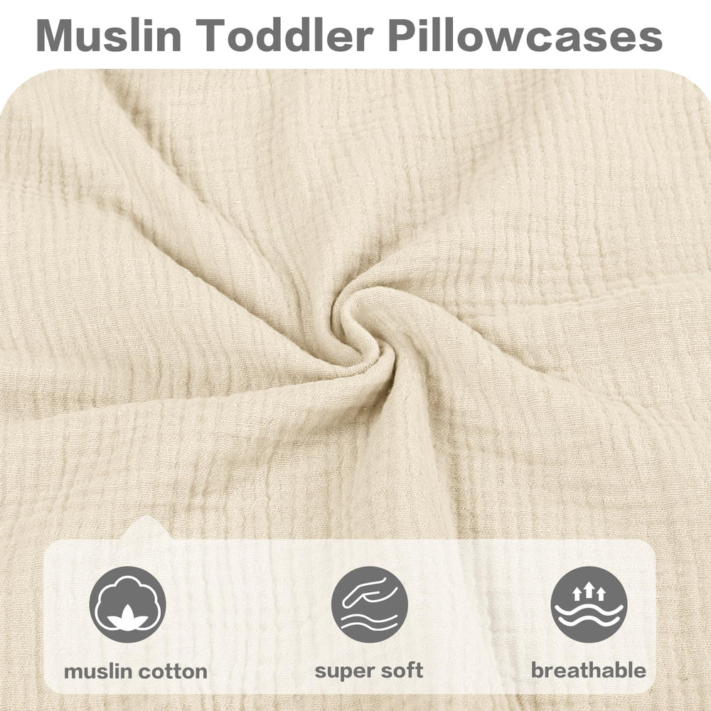 CARUILI Muslin Toddler Pillowcase designed for 13x18 and 14x20 pillows, snug fit.