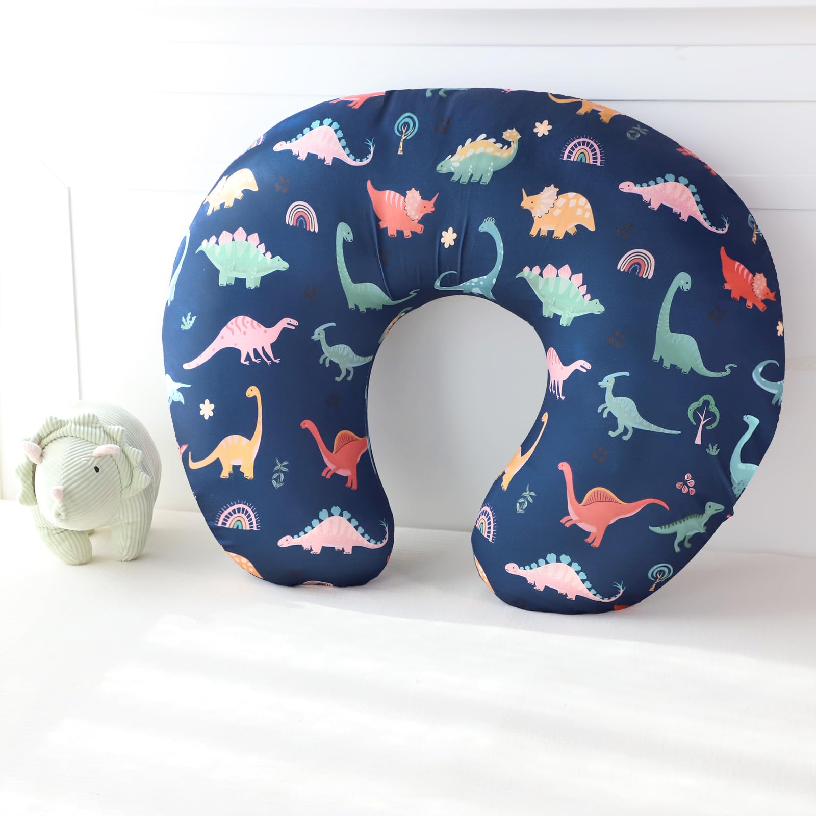 CARUILI nursing pillow cover care illustrates simple machine washing and low-heat drying.
