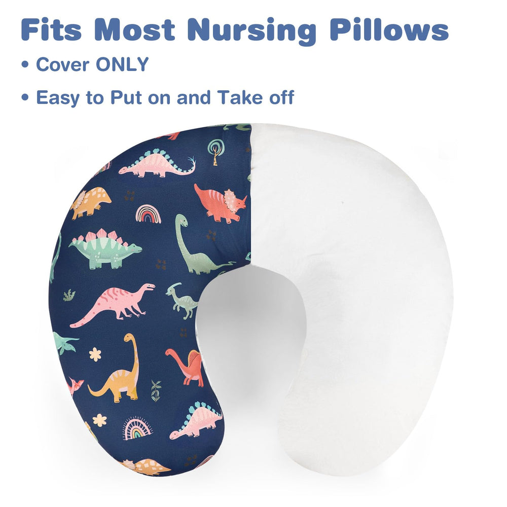 CARUILI nursing pillow cover blue dinosaur pattern adds playful style for baby feeding.