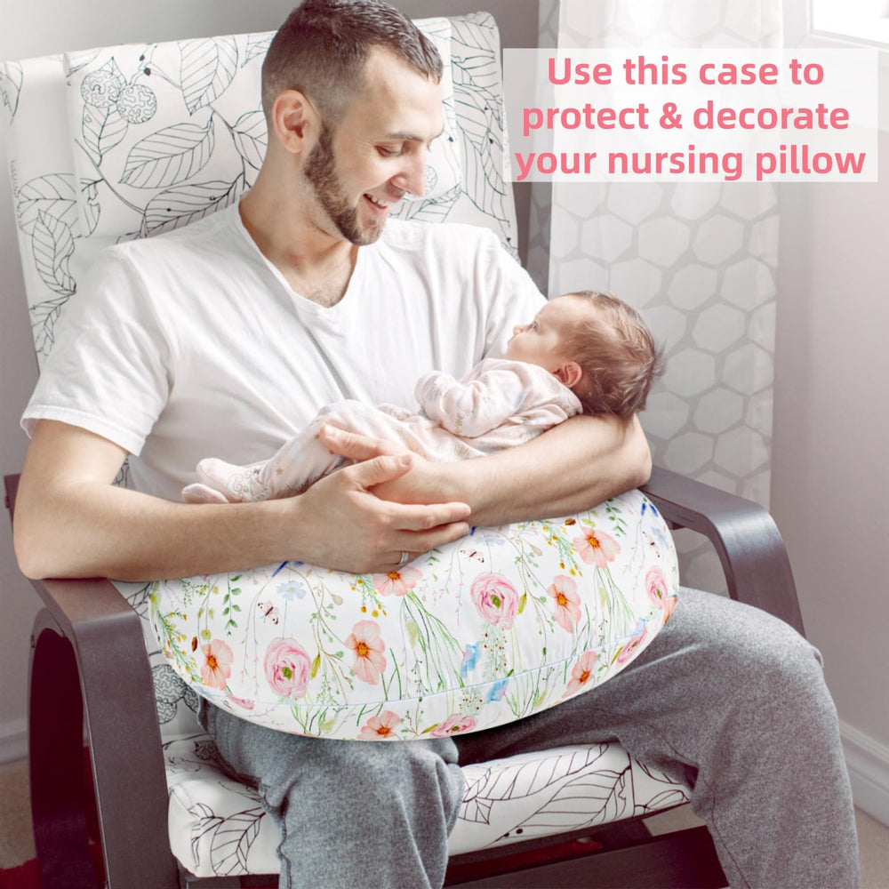 CARUILI nursing pillow cover with colorful flowers pattern adds cheerful style to feeds