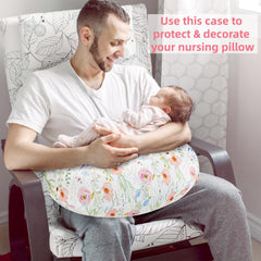 CARUILI nursing pillow cover with colorful flowers pattern adds cheerful style to feeds