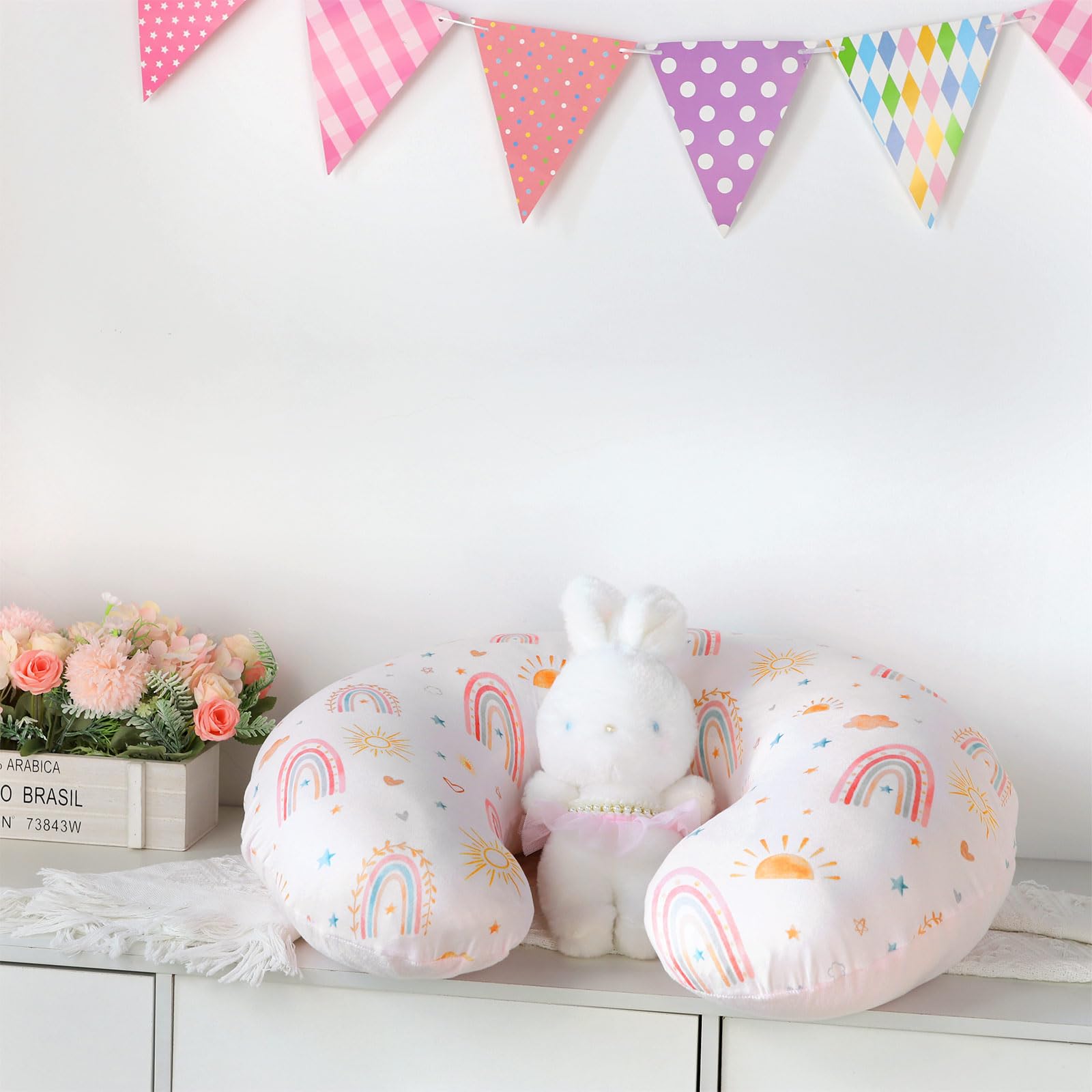 CARUILI pink and sunshine rainbow design adds playful nursery color