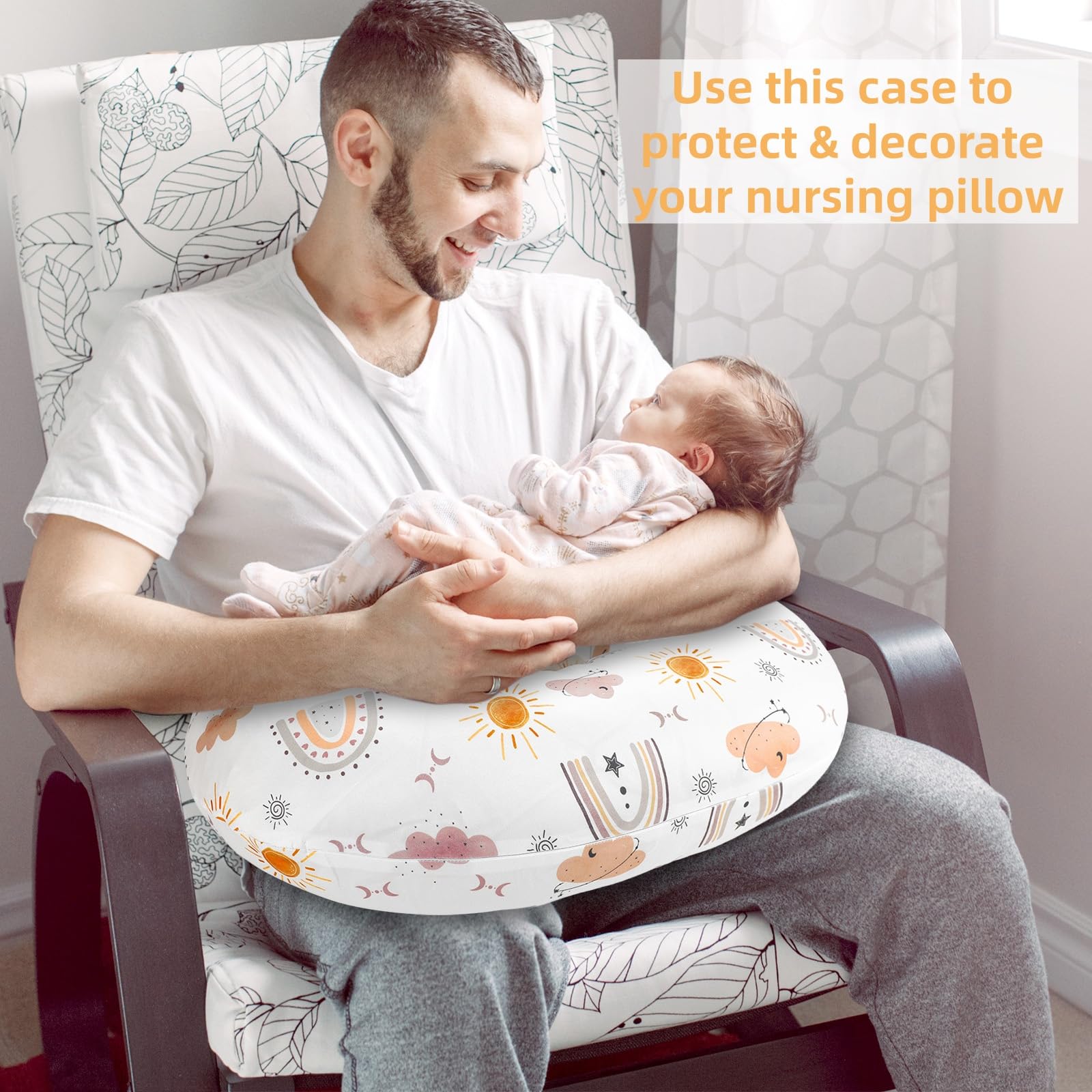 CARUILI nursing pillow cover close-up shows soft breathable fabric for baby comfort.