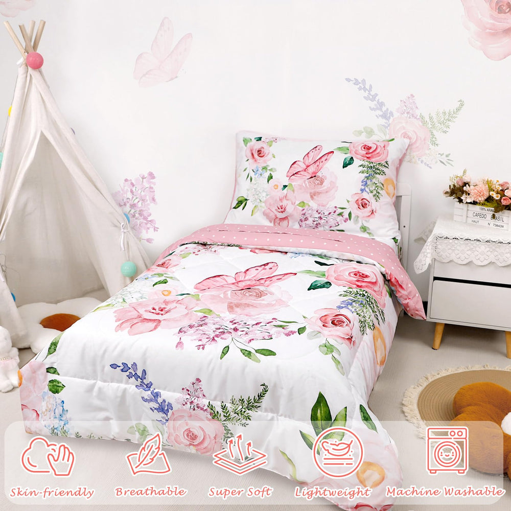 CARUILI pink floral flat sheet closeup highlights soft, breathable texture.