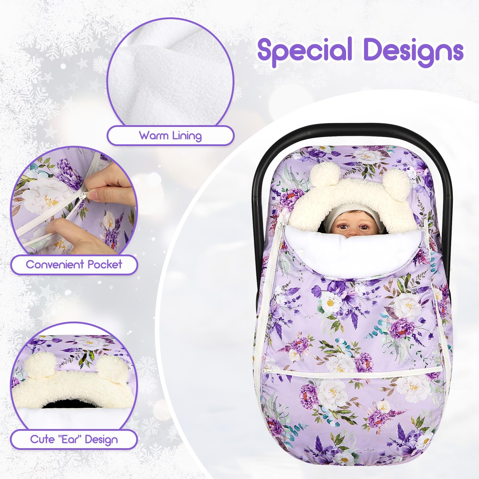 CARUILI purple floral design close-up highlights stylish, gift-ready pattern