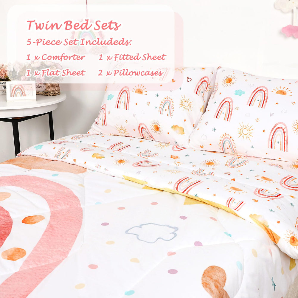CARUILI rainbow sun pattern comforter adds cheerful vibes for a cozy nighttime routine.