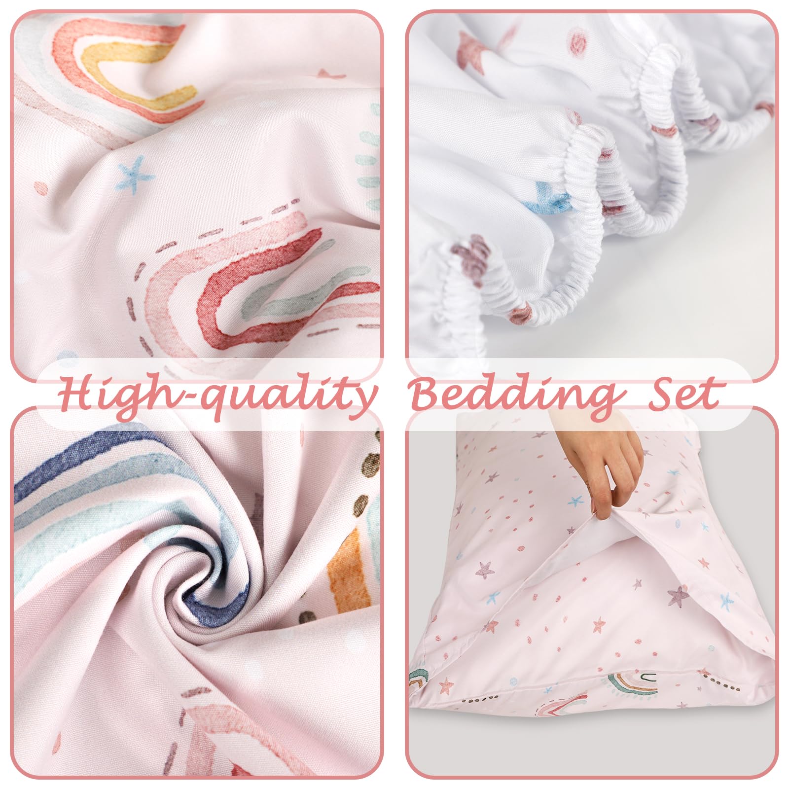 CARUILI rainbow toddler fabric closeup reveals durable, easy-care weave