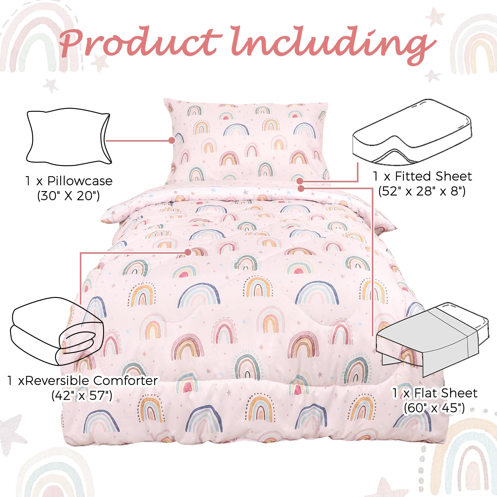 CARUILI rainbow toddler set on bed demonstrates a coordinated four-piece look