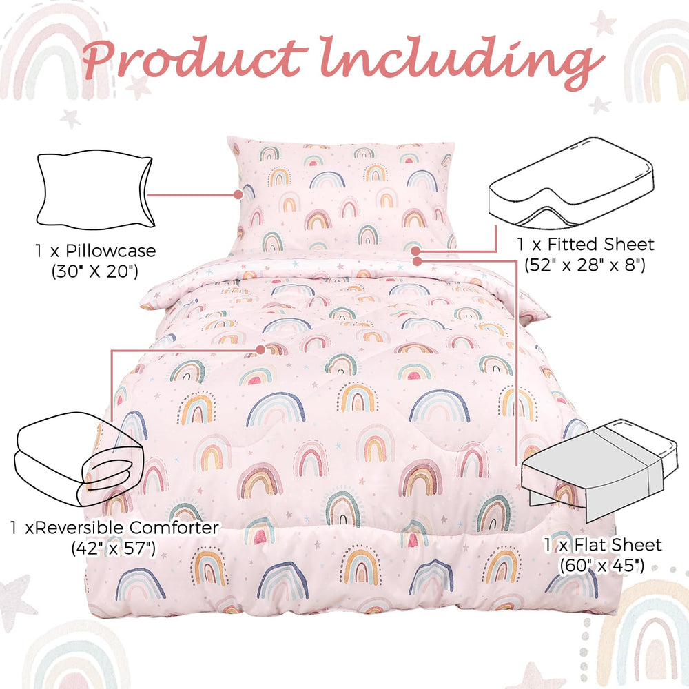 CARUILI rainbow toddler set on bed demonstrates a coordinated four-piece look