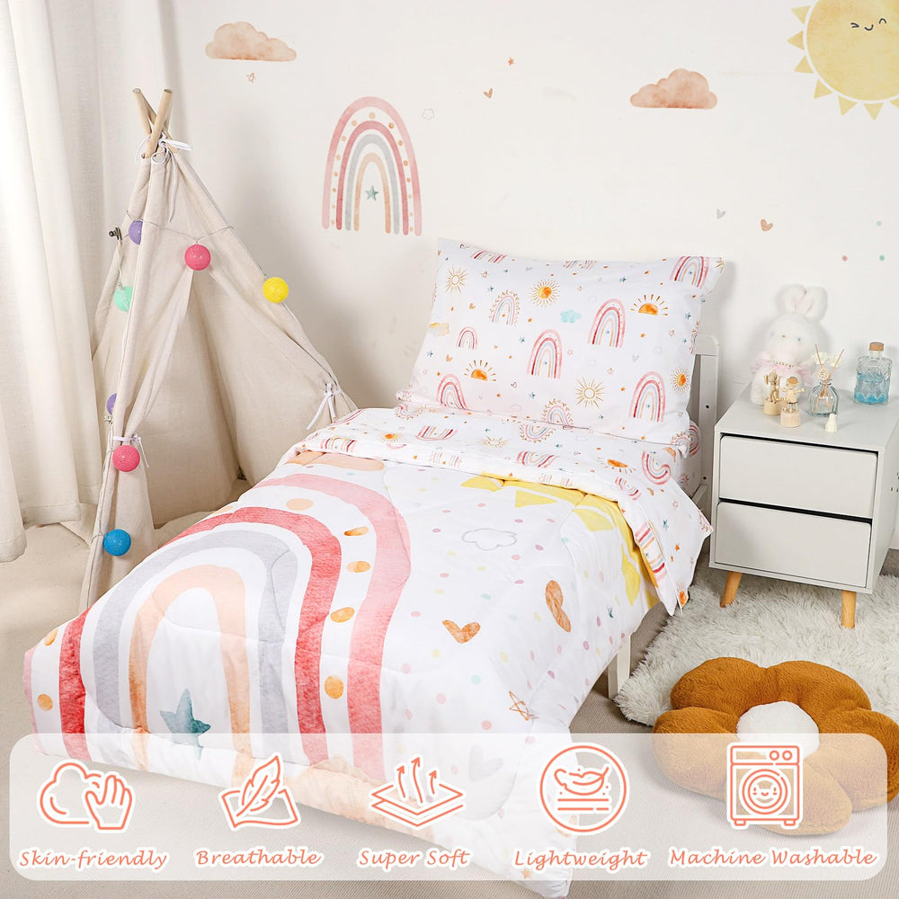CARUILI rainbow design flat sheet detail emphasizes color pop and coordination