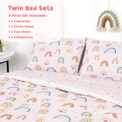 CARUILI toddler bedding flat-sheet pink rainbow spread across bed for a playful room look