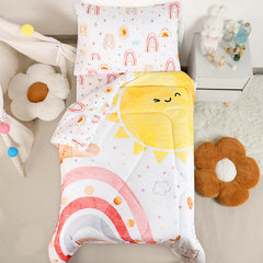 CARUILI toddler bedding rainbow comforter close-up highlights soft microfiber and vibrant design