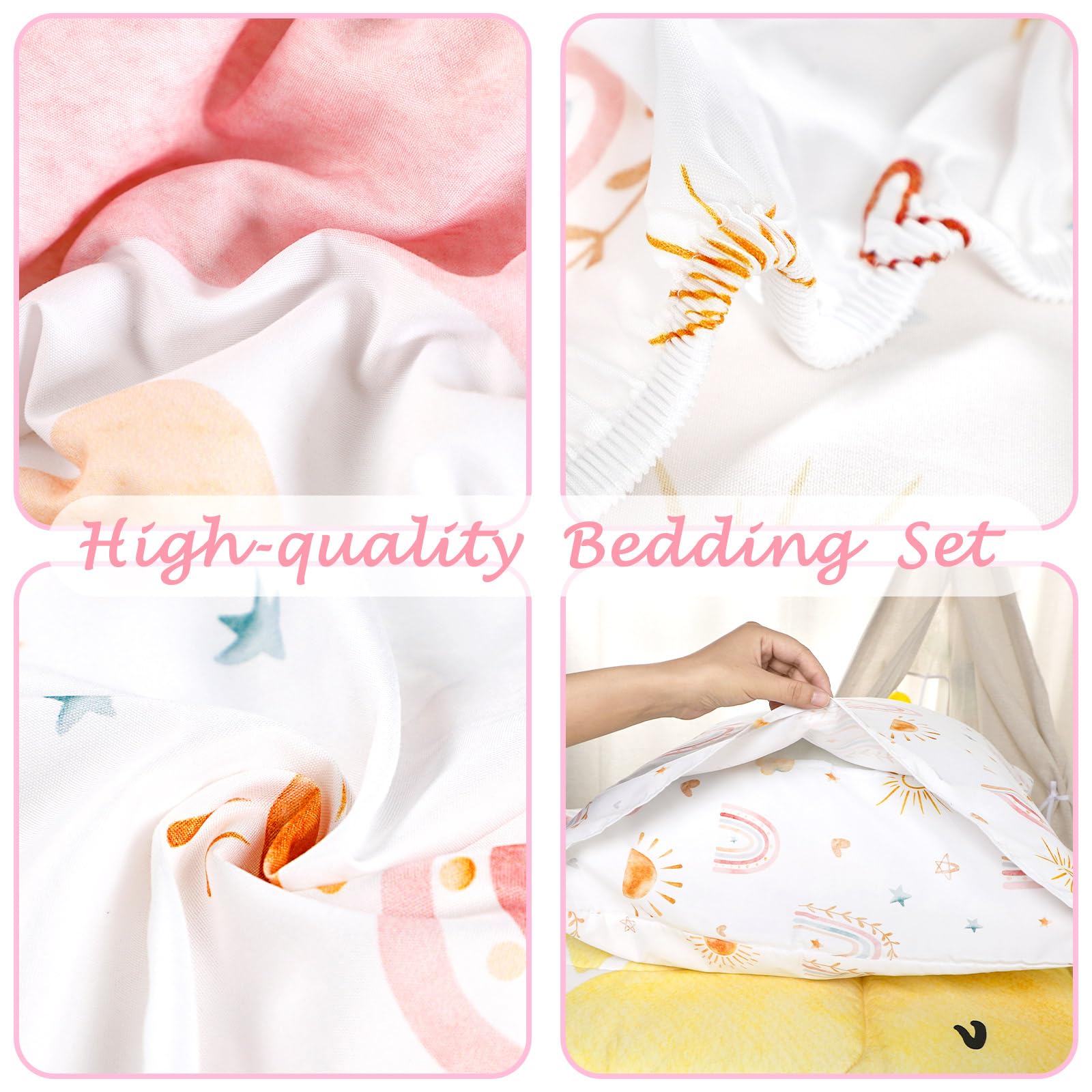 CARUILI toddler bedding set on bed demonstrates versatile four piece layout