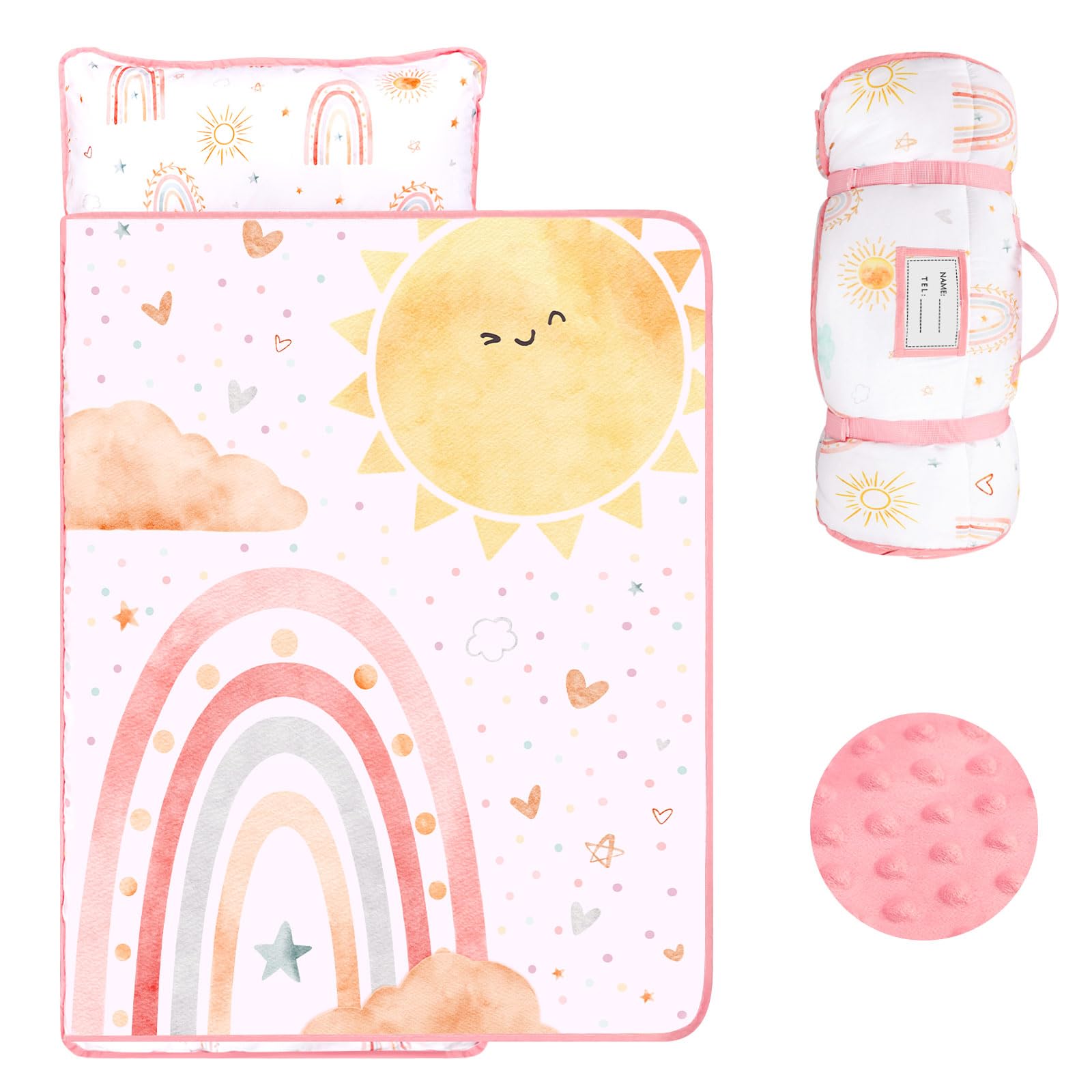 CARUILI toddler nap mat folded with buckle for easy daycare transport