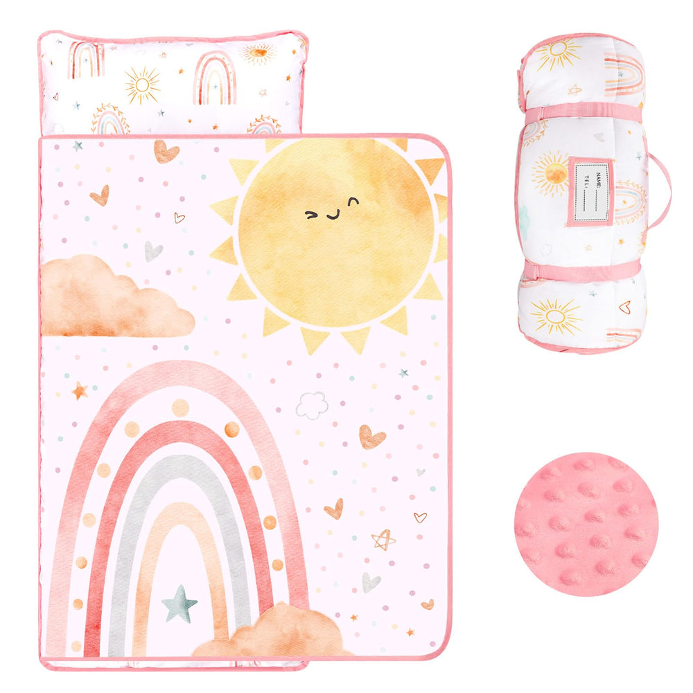 CARUILI toddler nap mat folded with buckle for easy daycare transport