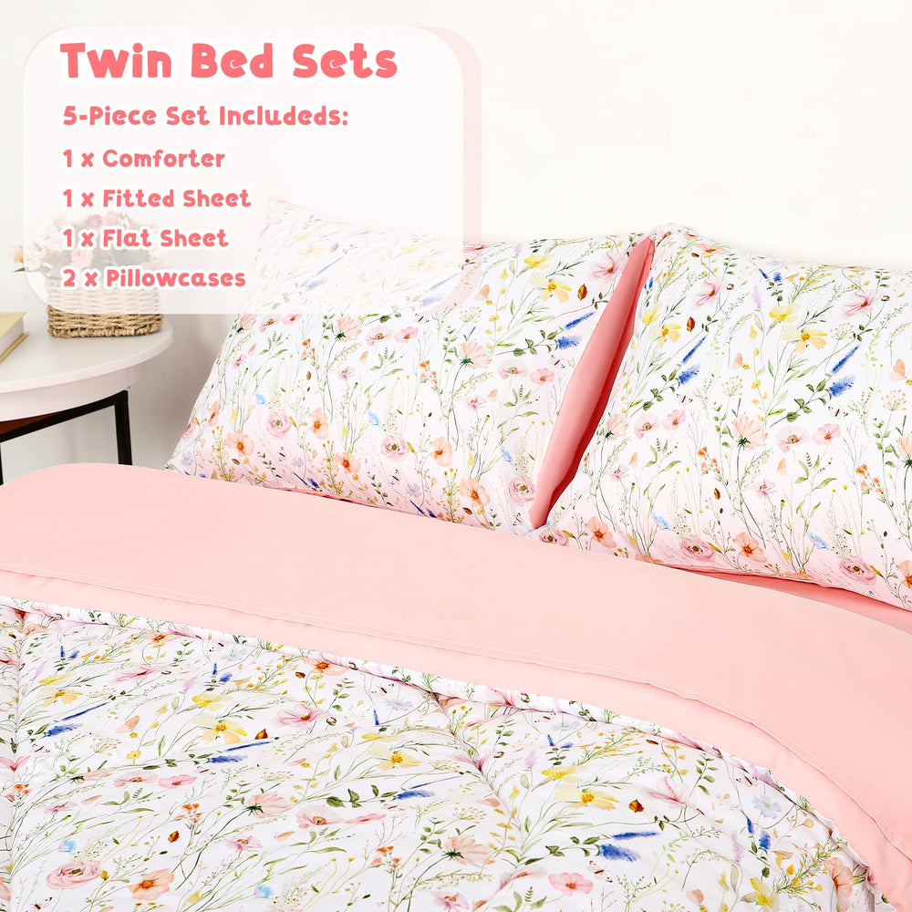 CARUILI comforter reversible feature highlighted with pink flowers for versatile styling