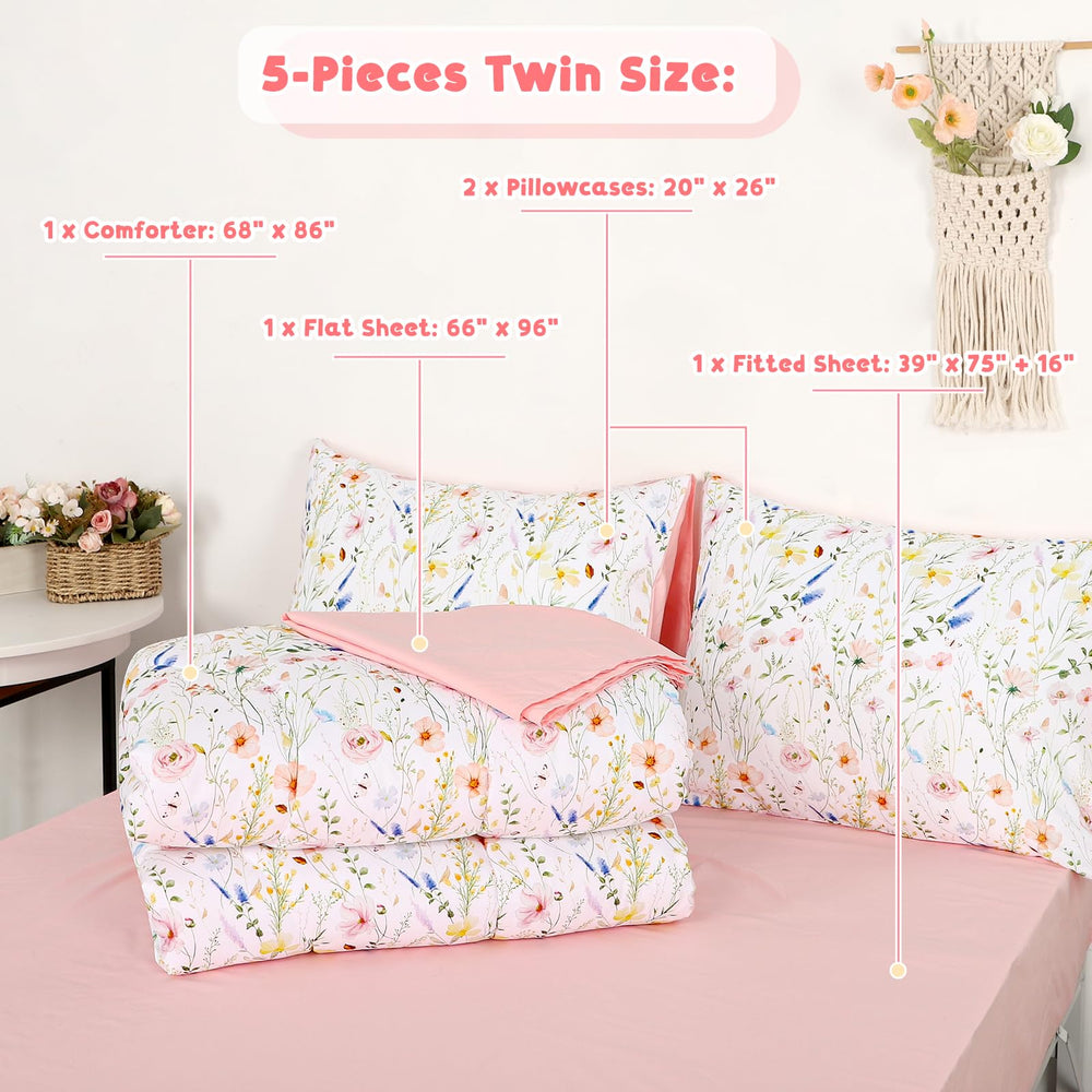 CARUILI two pink flowers pillowcases for complete five-piece set