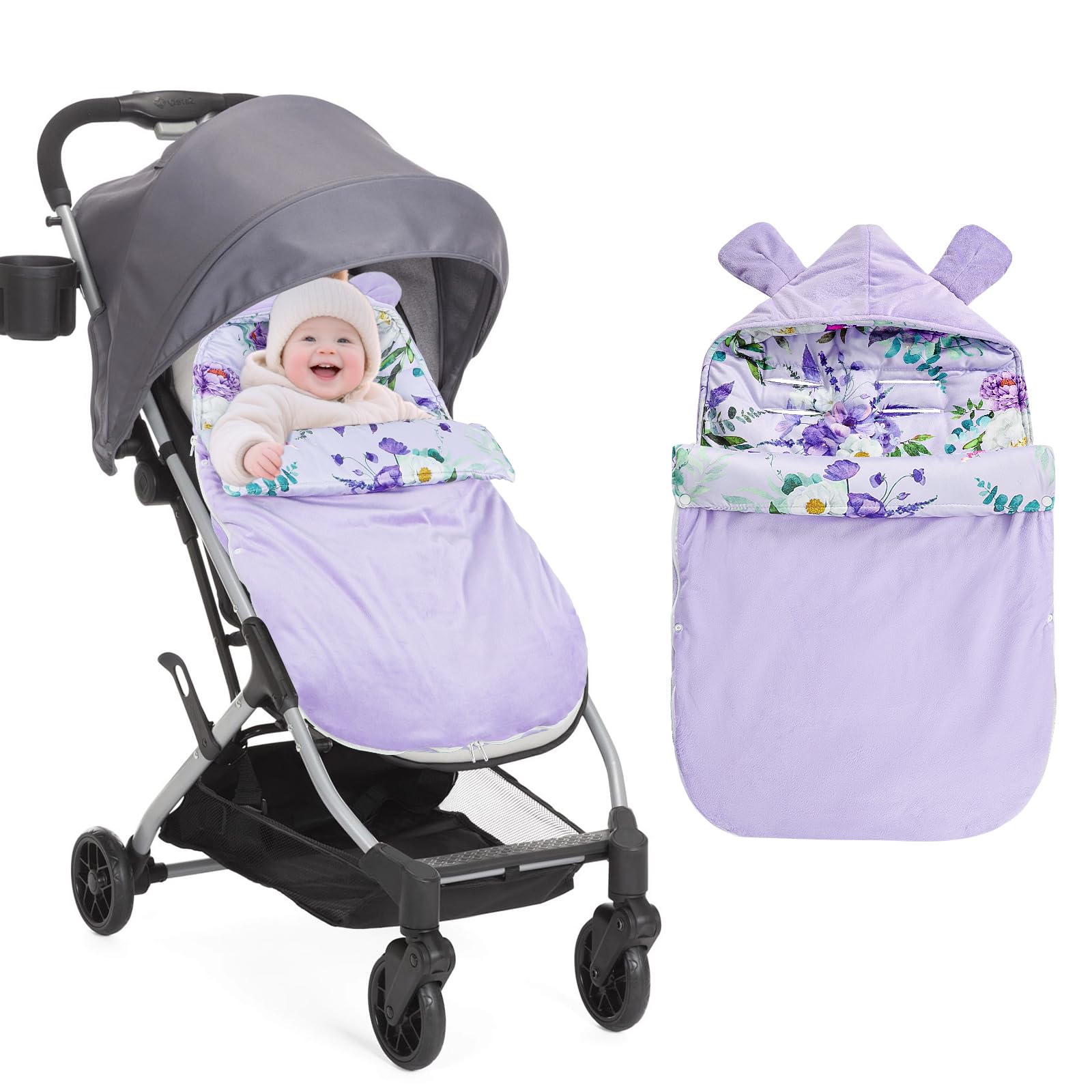 CARUILI winter baby car seat cover with milk silk lining keeps baby warm during rides.