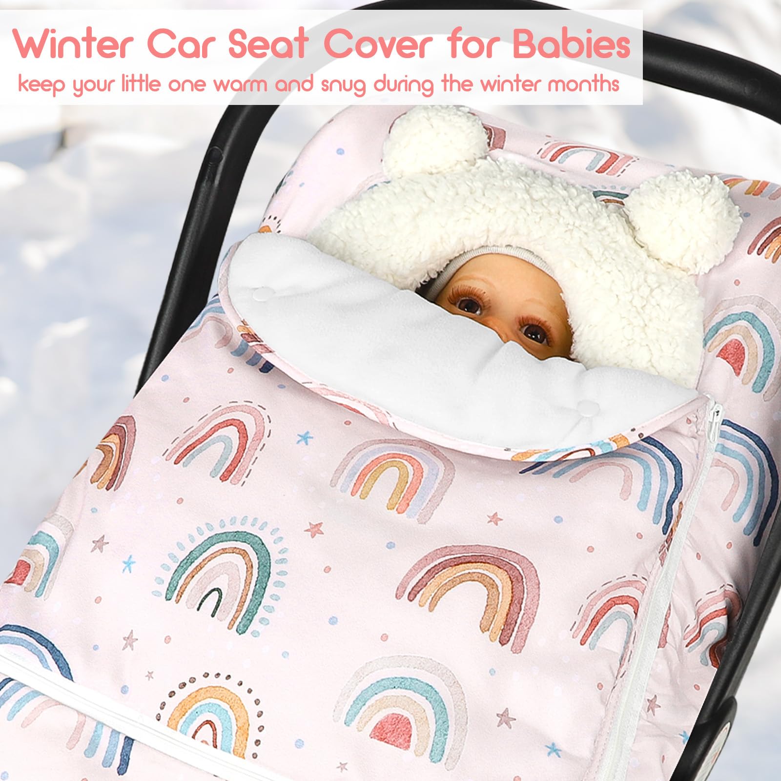 CARUILI winter car seat cover elastic bottom protects baby from drafts and wind