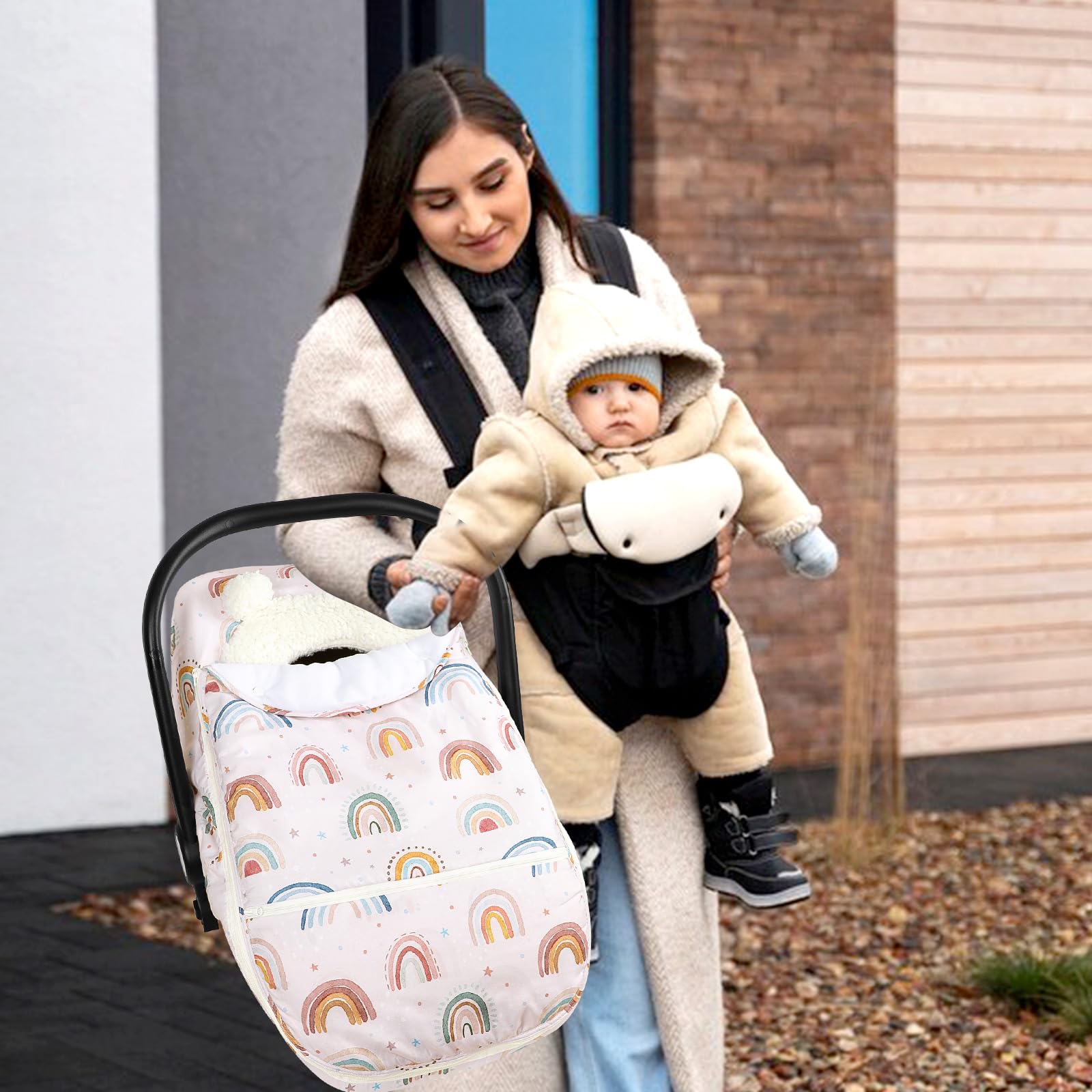 CARUILI winter car seat cover fleece lining delivers cozy warmth during chilly drives