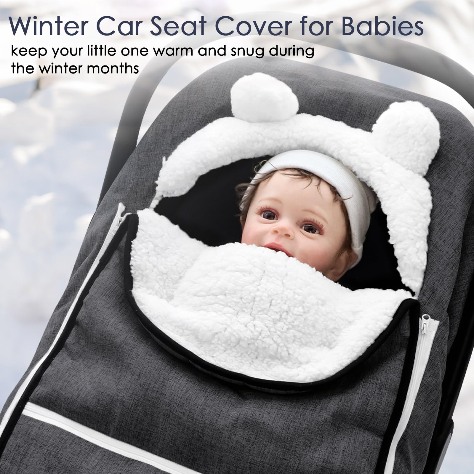 CARUILI winter car seat cover peep window enables easy monitoring during travels