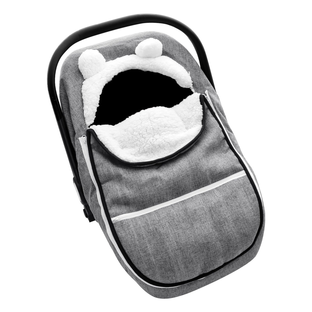 CARUILI winter carseat cover gray front view showing universal fit and warmth